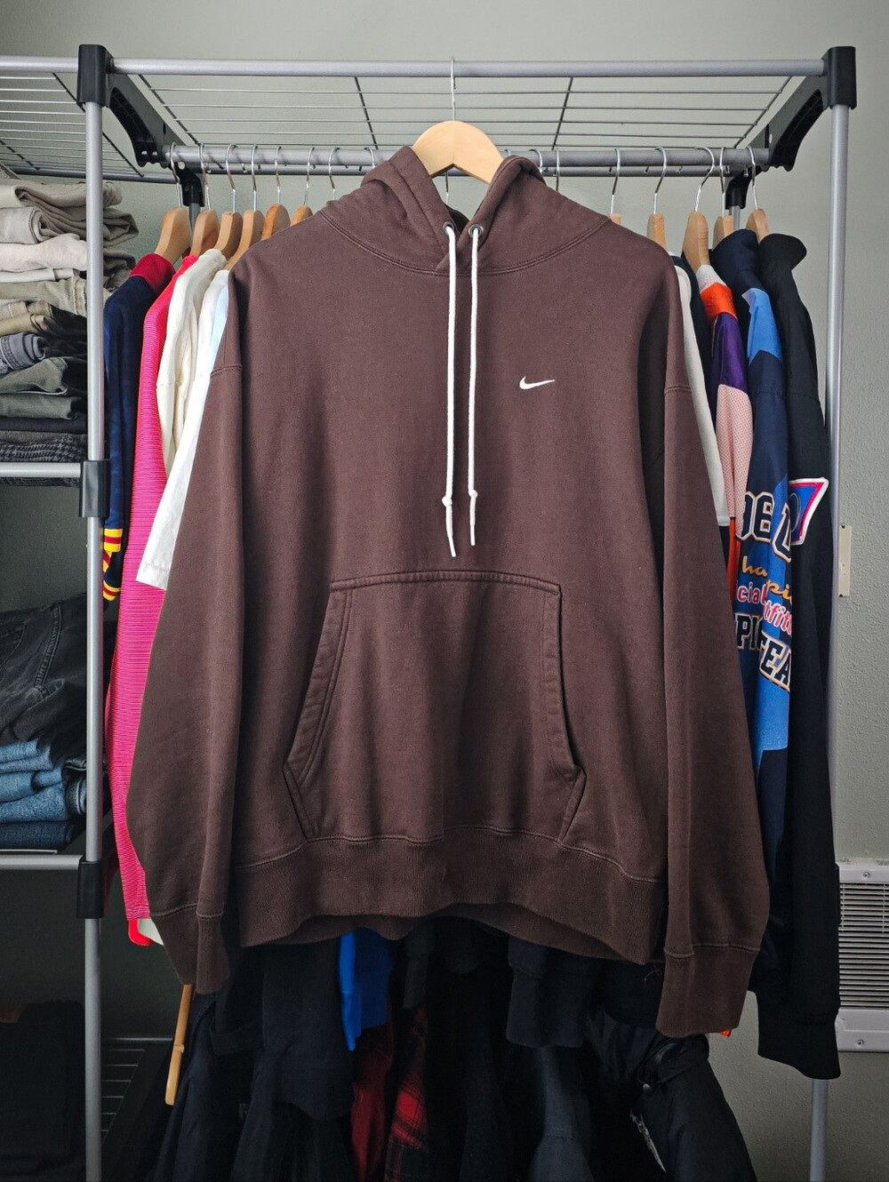 Nike Men's Solo Swoosh Brown Fleece Pullover Hoodie Size Large